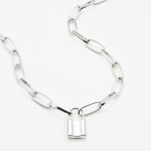 Lock Paperchain necklace silver tone chunky links